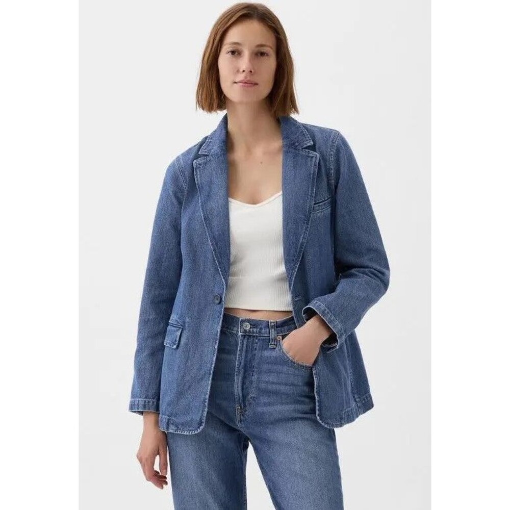 Gap Denim Blazer Women's XS Blue Classic Fit Button Front Jacket Blue